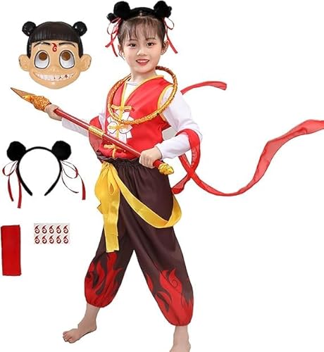 SPIRTUDE Anime Li Ne Zha 10-teiliges Cosplay-Kostüm-Set, chinesischer alter Held, Halloween-Outfit (langärmeliger Stil, 10-11 Jahre) von SPIRTUDE