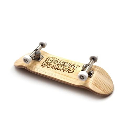 SPITBOARDS 32mm Fingerboard Complete Real Wood Set-Up (Pre-Assembled, 5-Layers), Trucks with Nuts, Bearing Wheels, Foam Grip Tape, (Deck: Bamboo Wood, Trucks: Silver, Wheels: White) von SPITBOARDS