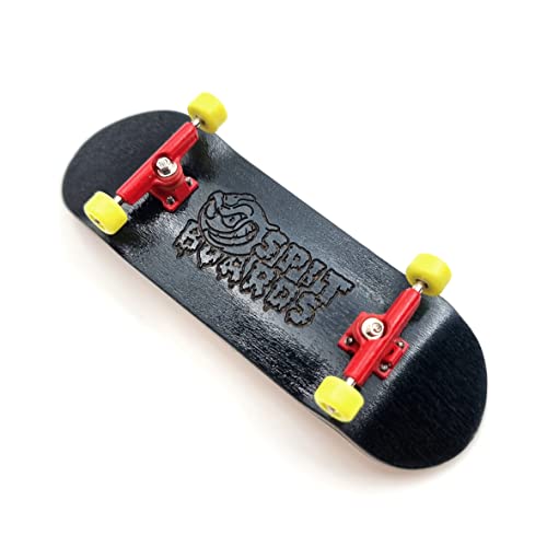 SPITBOARDS 32mm Fingerboard Complete Real Wood Set-Up (Pre-Assembled, 5-Layers), Trucks with Nuts, Bearing Wheels, Foam Grip Tape, (Deck: Black, Trucks: red, Wheels: Yellow) von SPITBOARDS