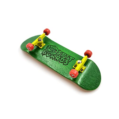 SPITBOARDS 32mm Fingerboard Complete Real Wood Set-Up (Pre-Assembled, 5-Layers), Trucks with Nuts, Bearing Wheels, Foam Grip Tape, (Deck: Green, Trucks: Yellow, Wheels: red) von SPITBOARDS