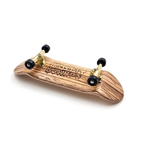 SPITBOARDS 32mm Fingerboard Complete Real Wood Set-Up (Pre-Assembled, 5-Layers), Trucks with Nuts, Bearing Wheels, Foam Grip Tape, (Deck: Zebra Wood, Trucks: Gold, Wheels: Black) von SPITBOARDS