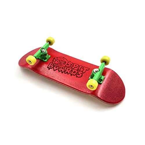 SPITBOARDS 32mm Fingerboard Complete Real Wood Set-Up (Pre-Assembled, 5-Layers), Trucks with Nuts, Bearing Wheels, Foam Grip Tape, (Deck: red, Trucks: Green, Wheels: Yellow) von SPITBOARDS