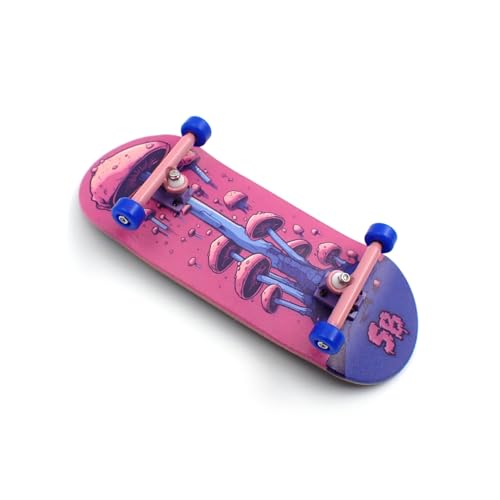 SPITBOARDS 34 x 96 mm Wood Fingerboard Complete Set-Up, Pre Assembled, 5-Layers Wood, Pro Trucks with Lock Nuts, CNC Bearing Wheels, Real Wear Graphics, Lasered Foam Grip Tape, Alien Mushrooms von SPITBOARDS