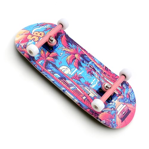 SPITBOARDS 34 x 96 mm Wood Fingerboard Complete Set-Up, Pre Assembled, 5-Layers Wood, Pro Trucks with Lock Nuts, CNC Bearing Wheels, Real Wear Graphics, Lasered Foam Grip Tape, Miami Street von SPITBOARDS