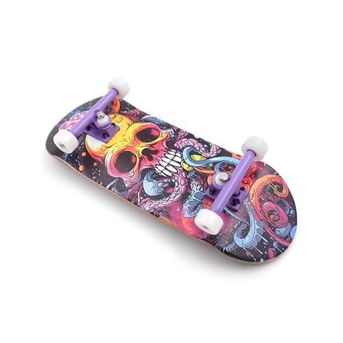 SPITBOARDS 34 x 96 mm Wood Fingerboard Complete Set-Up, Pre Assembled, 5-Layers Wood, Pro Trucks with Lock Nuts, CNC Bearing Wheels, Real Wear Graphics, Lasered Foam Grip Tape, Octoskull von SPITBOARDS