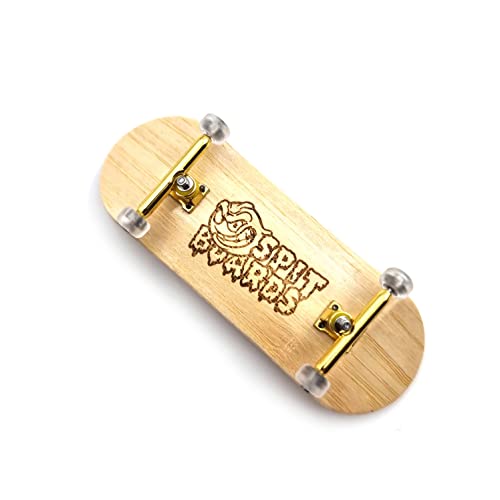 SPITBOARDS 34mm Fingerboard Complete Wood Pro Set-Up (Pre-Assembled, 5-Layers), Pro Trucks, CNC Bearing Wheels, Foam Grip Tape, (Deck: Bamboo Wood, Trucks: Gold, Wheels: transparent) von SPITBOARDS