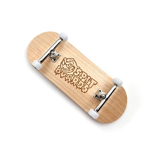 SPITBOARDS 34mm Fingerboard Complete Wood Pro Set-Up (Pre-Assembled, 5-Layers), Pro Trucks, CNC Bearing Wheels, Foam Grip Tape, (Deck: Maple Wood, Trucks: Silver, Wheels: White) von SPITBOARDS