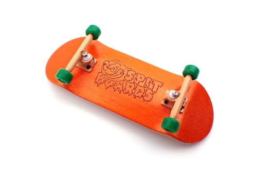 SPITBOARDS 34mm Fingerboard Complete Wood Pro Set-Up (Pre-Assembled, 5-Layers), Pro Trucks, CNC Bearing Wheels, Foam Grip Tape, (Deck: orange, Trucks: Yellow, Wheels: Green) von SPITBOARDS