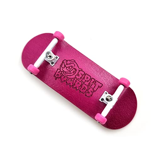 SPITBOARDS 34mm Fingerboard Complete Wood Pro Set-Up (Pre-Assembled, 5-Layers), Pro Trucks, CNC Bearing Wheels, Foam Grip Tape, (Deck: pink, Trucks: White, Wheels: pink) von SPITBOARDS