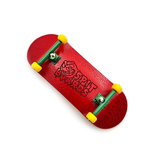 SPITBOARDS 34mm Fingerboard Complete Wood Pro Set-Up (Pre-Assembled, 5-Layers), Pro Trucks, CNC Bearing Wheels, Foam Grip Tape, (Deck: red, Trucks: Green, Wheels: Yellow) von SPITBOARDS