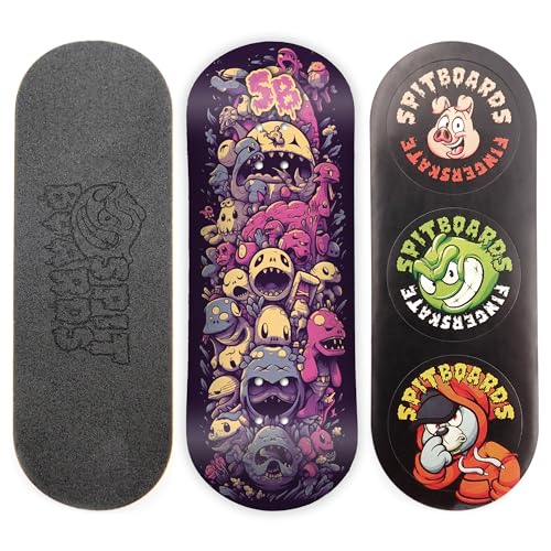 SPITBOARDS 34mm Fingerboard Deck - Real Wood (5-Layers) Classic Popsicle Street Shape - Size: 34 x 96 mm - Single Graphic Deck (Real Wear) - Optimized Concave - Crazy Dream von SPITBOARDS