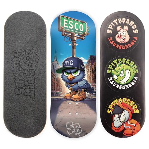 SPITBOARDS 34mm Fingerboard Deck - Real Wood (5-Layers) Classic Popsicle Street Shape - Size: 34 x 96 mm - Single Graphic Deck (Real Wear) - Optimized Concave - ESCO Pro Model von SPITBOARDS