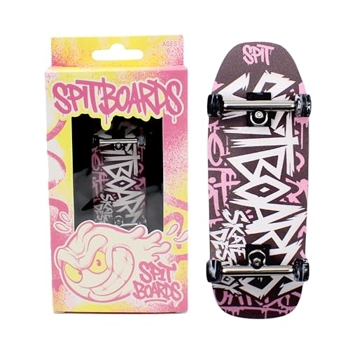 SPITBOARDS 34mm Fingerboard Oldschool Cruiser Pro Complete Setup, Pre-Assembled 5-Layer Wood, Pro Trucks, Soft Urethane 60D Bearing Wheels, Real-Wear Graphics, Lasered Foam Tape 'Graffiti Logo' von SPITBOARDS