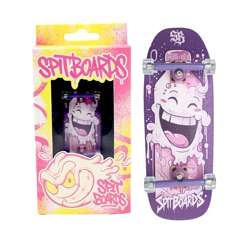 SPITBOARDS 34mm Fingerboard Oldschool Cruiser Pro Complete Setup, Pre-Assembled 5-Layer Wood, Pro Trucks, Soft Urethane 60D Bearing Wheels, Real-Wear Graphics, Lasered Foam Tape 'Milk Bottle' von SPITBOARDS