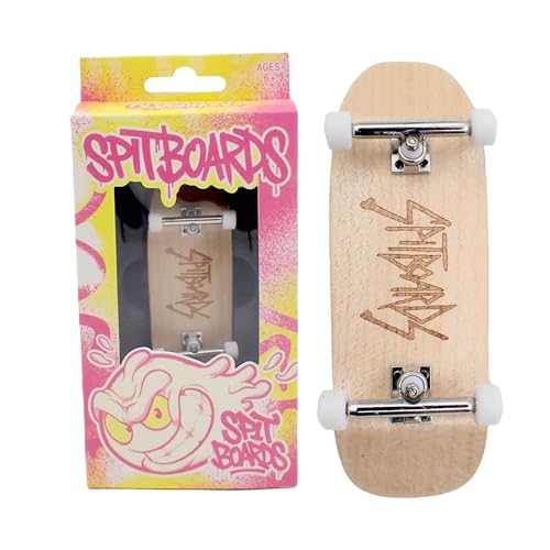 SPITBOARDS 34mm Fingerboard Oldschool Cruiser Pro Complete Setup, Pre-Assembled 5-Layer Wood, Pro Trucks, Soft Urethane 60D Bearing Wheels, Real-Wear Graphics, Lasered Foam Tape 'Oldschool Logo' von SPITBOARDS