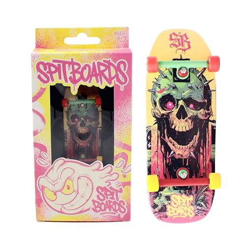 SPITBOARDS 34mm Fingerboard Oldschool Cruiser Pro Complete Setup, Pre-Assembled 5-Layer Wood, Pro Trucks, Soft Urethane 60D Bearing Wheels, Real-Wear Graphics, Lasered Foam Tape 'Scape Gracer' von SPITBOARDS