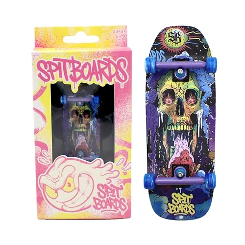 SPITBOARDS 34mm Fingerboard Oldschool Cruiser Pro Complete Setup, Pre-Assembled 5-Layer Wood, Pro Trucks, Soft Urethane 60D Bearing Wheels, Real-Wear Graphics, Lasered Foam Tape 'Skull Cosmos' von SPITBOARDS