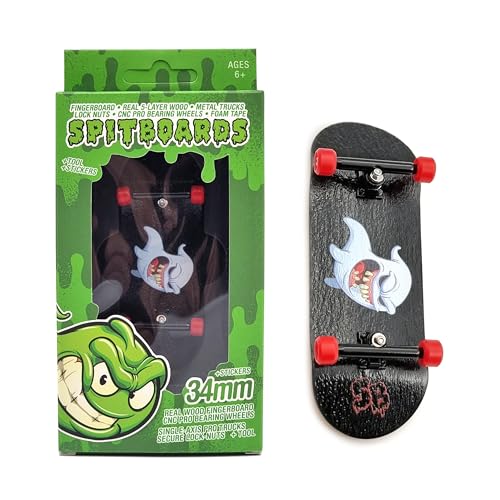 SPITBOARDS 34mm x 96mm Pro Fingerboard Set-Up (Complete) | Real Wood Deck | Pro Trucks with Lock-Nuts and Pro Bushings | Polyurethane Pro Wheels with Bearings | Ghost 'Boo' von SPITBOARDS