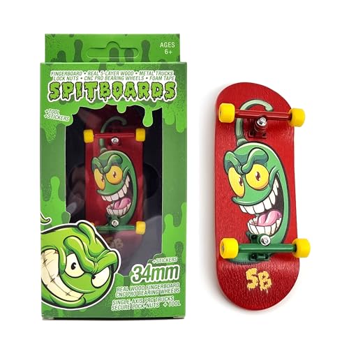 SPITBOARDS 34mm x 96mm Pro Fingerboard Set-Up (Complete) | Real Wood Deck | Pro Trucks with Lock-Nuts and Pro Bushings | Polyurethane Pro Wheels with Bearings | Green Chilly von SPITBOARDS