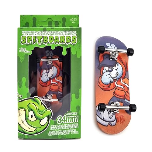 SPITBOARDS 34mm x 96mm Pro Fingerboard Set-Up (Complete) | Real Wood Deck | Pro Trucks with Lock-Nuts and Pro Bushings | Polyurethane Pro Wheels with Bearings | Hooded Teddy von SPITBOARDS