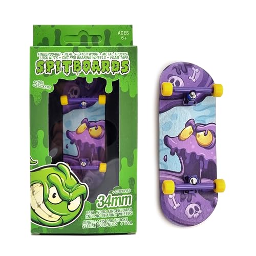 SPITBOARDS 34mm x 96mm Pro Fingerboard Set-Up (Complete) | Real Wood Deck | Pro Trucks with Lock-Nuts and Pro Bushings | Polyurethane Pro Wheels with Bearings | Purple Blob von SPITBOARDS