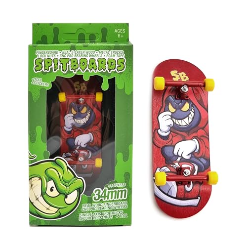 SPITBOARDS 34mm x 96mm Pro Fingerboard Set-Up (Complete) | Real Wood Deck | Pro Trucks with Lock-Nuts and Pro Bushings | Polyurethane Pro Wheels with Bearings | Red Hoody von SPITBOARDS