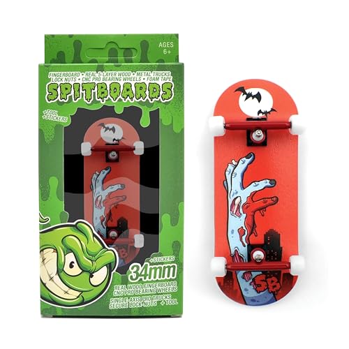 SPITBOARDS 34mm x 96mm Pro Fingerboard Set-Up (Complete) | Real Wood Deck | Pro Trucks with Lock-Nuts and Pro Bushings | Polyurethane Pro Wheels with Bearings | Zombie Hand von SPITBOARDS