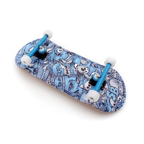 SPITBOARDS 36 x 96 mm Wood Fingerboard Complete Set-Up, Pre Assembled, 5-Layers Wood, Pro Trucks with Lock Nuts, CNC Bearing Wheels, Real Wear Graphics, Lasered Foam Grip Tape, Blue Mummy Skulls von SPITBOARDS