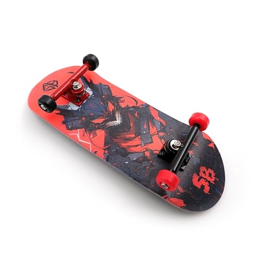 SPITBOARDS 36 x 96 mm Wood Fingerboard Complete Set-Up, Pre Assembled, 5-Layers Wood, Pro Trucks with Lock Nuts, CNC Bearing Wheels, Real Wear Graphics, Lasered Foam Grip Tape, Cyber Daemon von SPITBOARDS