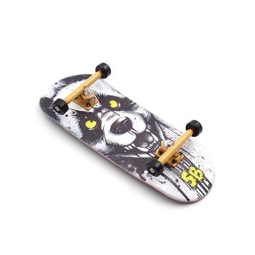 SPITBOARDS 36 x 96 mm Wood Fingerboard Complete Set-Up, Pre Assembled, 5-Layers Wood, Pro Trucks with Lock Nuts, CNC Bearing Wheels, Real Wear Graphics, Lasered Foam Grip Tape, Hungry Panda von SPITBOARDS