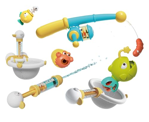 SPITZER TOYS® Angelspiel, Hochwertiges Angelset mit Wasserpistole und Fischernetz, Magnetfischen mit niedlichen Figuren in leuchtenden Farben, Angelspiel ab 18 Monaten von SPITZER TOYS