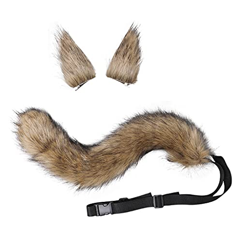 SPONGL - Cosplay Kostüm, 3 Stück Wolf Mädchen Anime Fuchs Cosplay Set Haar Ohren Kopfschmuck Plüsch Schwanz für Halloween Party von SPONGL