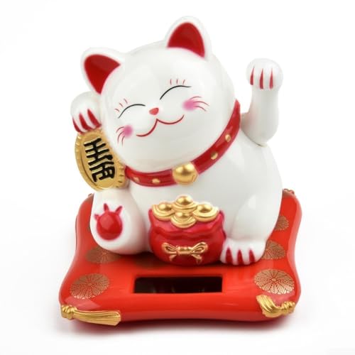 Solar Wave Hand Lucky Cat Toy Charming Decoration for Every Occasion (White) von SPORTARC