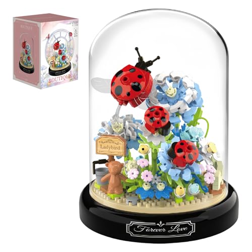 SPORWAY Micro Mini Baustein Set: Siebenfleckiger Marienkäfer Pflanzen Blumen Bauspielzeugset, Blumen Insekten klemmbausteine Bausteine mit Staubdichte Kuppel Und Sockel, Home und Zimmer Deko(596 PCS) von SPORWAY