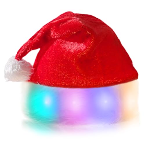 SPORWAY Weihnachtsmütze Nikolausmütze mit LED Lichter, Erwachsene Weihnachtsmütze Santa Mütze, Nikolaus Mütze Plüsch Weihnachten Mützen für Neujahr Festliche Weihnachtsfeier - Rot & Grün von SPORWAY