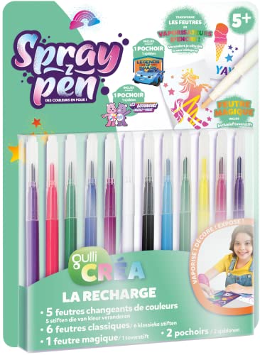 SPRAY Z PEN - Nachfüllpack für Kinder Zeichenspray Pen – 5 Farbwechsel-Filzstifte + 1 magischer Stift + 6 klassische Filzstifte – kreatives Spiel, Original Gulli Crea, Einheitsgröße von SPRAY Z PEN