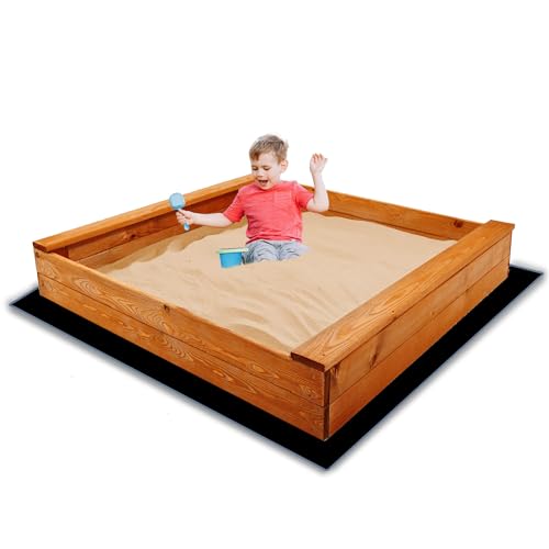 Holzsandkasten 120x120 cm mit Sitzbänken – Große offene Sandkiste für Kinder – Umweltfreundlich imprägniert – Mit Geotextil & abgerundeten Kanten – SPRINGOS von SPRINGOS