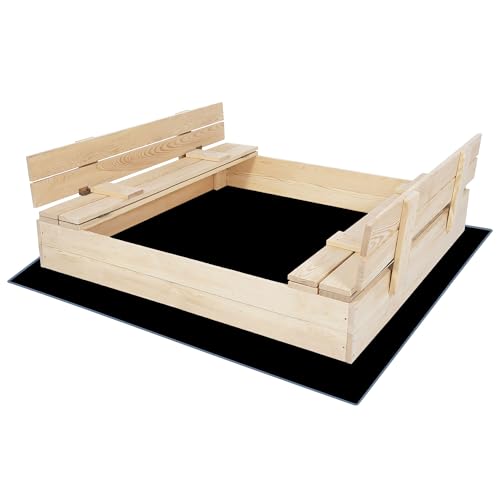 SPRINGOS Kindersandkasten Holzsandkasten mit Sitzbänken 120 x 120 cm inkl. Bodenvlies von SPRINGOS