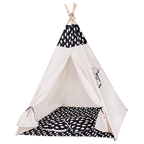 SPRINGOS Kinderzelt Kinder Tipi Zelt Bodenmatte Kissen Baumwolle 160 x 120 x 100 cm Kinderspielzelt von SPRINGOS