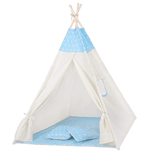 SPRINGOS Kinderzelt Kinder Tipi Zelt Bodenmatte Kissen Baumwolle 160 x 120 x 100 cm Kinderspielzelt von SPRINGOS