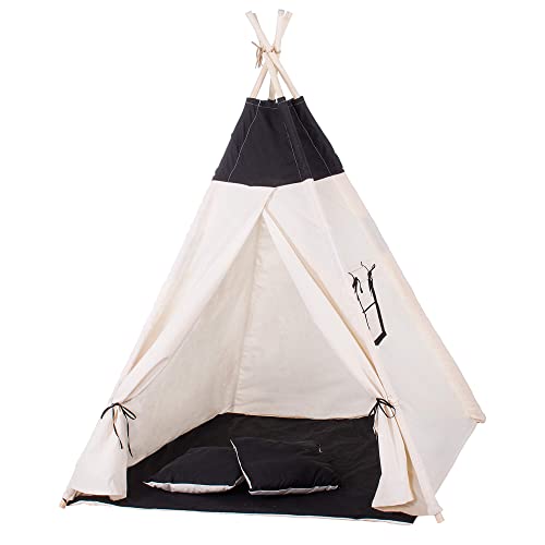 SPRINGOS Kinderzelt Kinder Tipi Zelt Bodenmatte Kissen Baumwolle 160 x 120 x 100 cm Kinderspielzelt von SPRINGOS