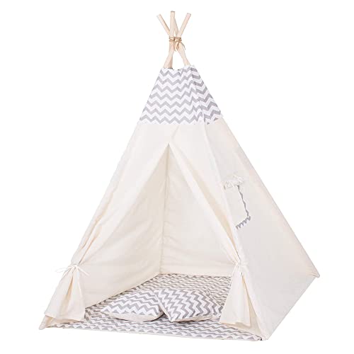 SPRINGOS Kinderzelt Kinder Tipi Zelt Bodenmatte Kissen Baumwolle 160 x 120 x 100 cm Kinderspielzelt von SPRINGOS