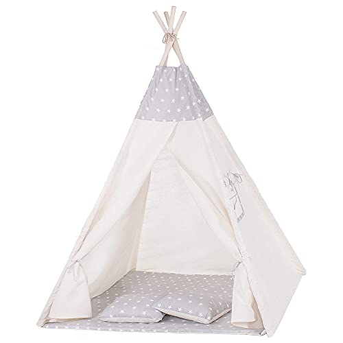 SPRINGOS Kinderzelt Kinder Tipi Zelt Bodenmatte Kissen Baumwolle 160 x 120 x 100 cm Kinderspielzelt von SPRINGOS