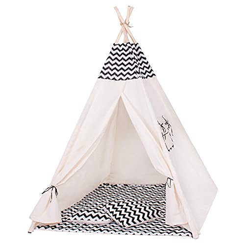 SPRINGOS Kinderzelt Kinder Tipi Zelt Bodenmatte Kissen Baumwolle 160x120x100 cm Kinderspielzelt von SPRINGOS