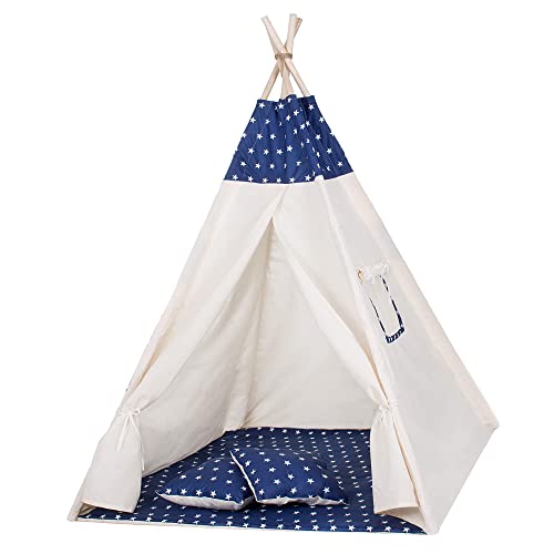 SPRINGOS Kinderzelt Kinder Tipi Zelt Bodenmatte Kissen Baumwolle 160x120x100 cm Kinderspielzelt von SPRINGOS