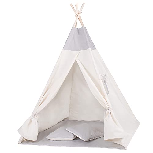 SPRINGOS Kinderzelt Kinder Tipi Zelt Bodenmatte Kissen Baumwolle 160x120x100 cm Kinderspielzelt von SPRINGOS