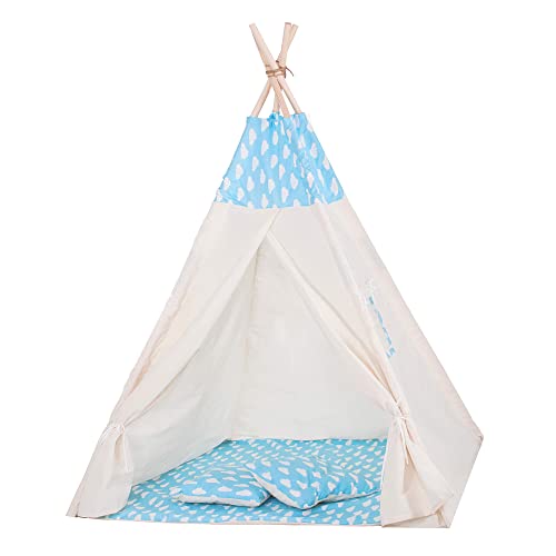 SPRINGOS Kinderzelt Kinder Tipi Zelt Bodenmatte Kissen Baumwolle 160x120x100 cm Kinderspielzelt von SPRINGOS