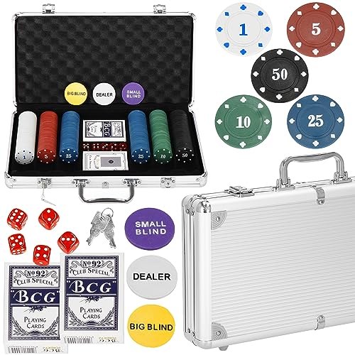 SPRINGOS Pokerset 300 Chips 2 Kartenspiele 5 Würfel inkl. Koffer von SPRINGOS