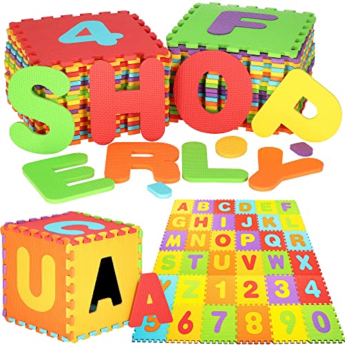 SPRINGOS Puzzlematte Spielmatte 36 Puzzles Bunte Buchstaben und Ziffern Lernmatte 172 x 172 x 1 cm Eva-Schaum Anti-Rutsch-Oberfläche Kinderspielteppich für Kleinkinder von SPRINGOS