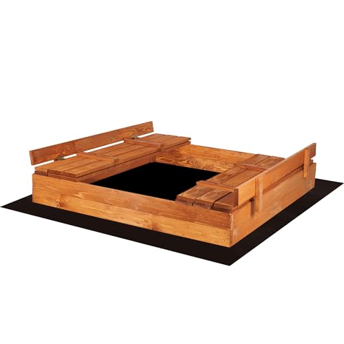 SPRINGOS Sandkasten für Kinder Sitzbänke 140 x 140 cm Holz Imprägniert Bodenvlies von SPRINGOS